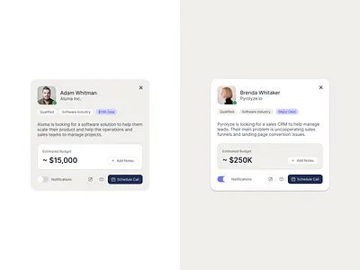 CRM UI Cards application dashboard product design ui