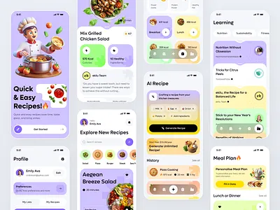 AI Food Recipe Mobile App ai app design ai recipe app calorie tracker clean ui cooking app daily meals dashboard ui food app food delivery ui grocery helper healthy recipes meal planner mobile app design mobile ui nutrition app recipe finder smart cooking ui design