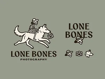 Lone Bones Photography Logo branding icon illustration linework logo logo design monoline photography skeleton wolf