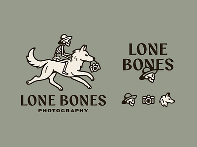Lone Bones Photography Logo branding icon illustration linework logo logo design monoline photography skeleton wolf