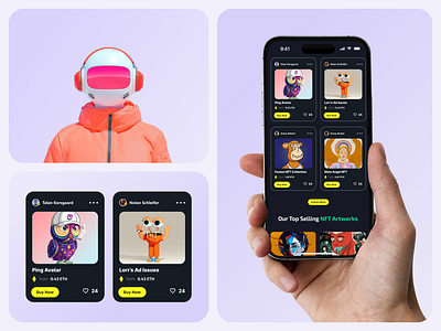 NFT: Mobile First Responsive Website black background branding creative crypto dark color darktheme digital assets graphic design illustration mobile design mobile graphics mobile ui modern nft trendy ui uiux ux web3