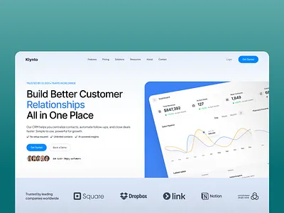Klynto — CRM Landing Page Design ai artificial inteligence clients creative crm design figma landing page relationship management saas sales ui uiux webapp