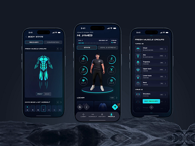 Fitness Mobile App Design — Ready Player Fit activity tracker animation app interfaces app landing page fitness landing page fitness logo fitness website game ui gym website habit tracker healthcare app mobile app design mobile app ui mobile ui design personal trainer website phenomenon studio sport font ui ux design wellness app