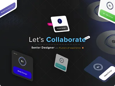 Banner Let's Collaborate 15 years banner brand branding dark ui gradient pattern graphic design icons designer illustration illustrator ai lets collaborate log logotype photoshop psd print dersigner print designer senior designer typo typography ui ux designer user profile ux aidt widget