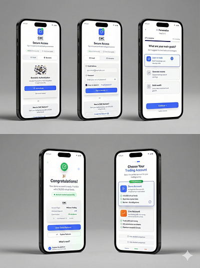 CMC Markets - Trading App Onboarding & Security appdesign cleanui finance fintech investment iosdesign mobileui onboarding tradingapp ui ux