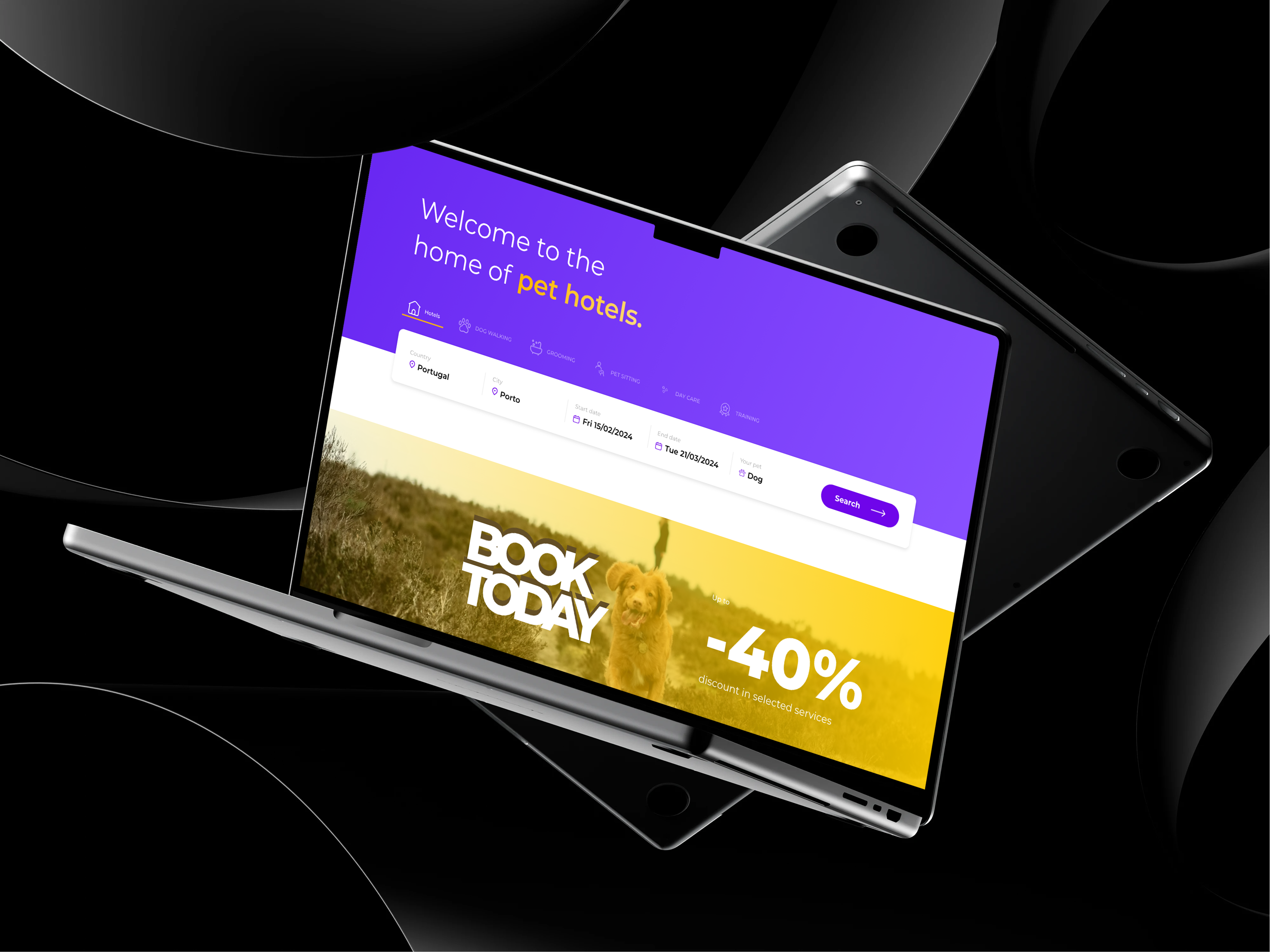 Pet Hotels & Pet Services Website modernui petcareapp pethotel petservices petwebsite uidesign