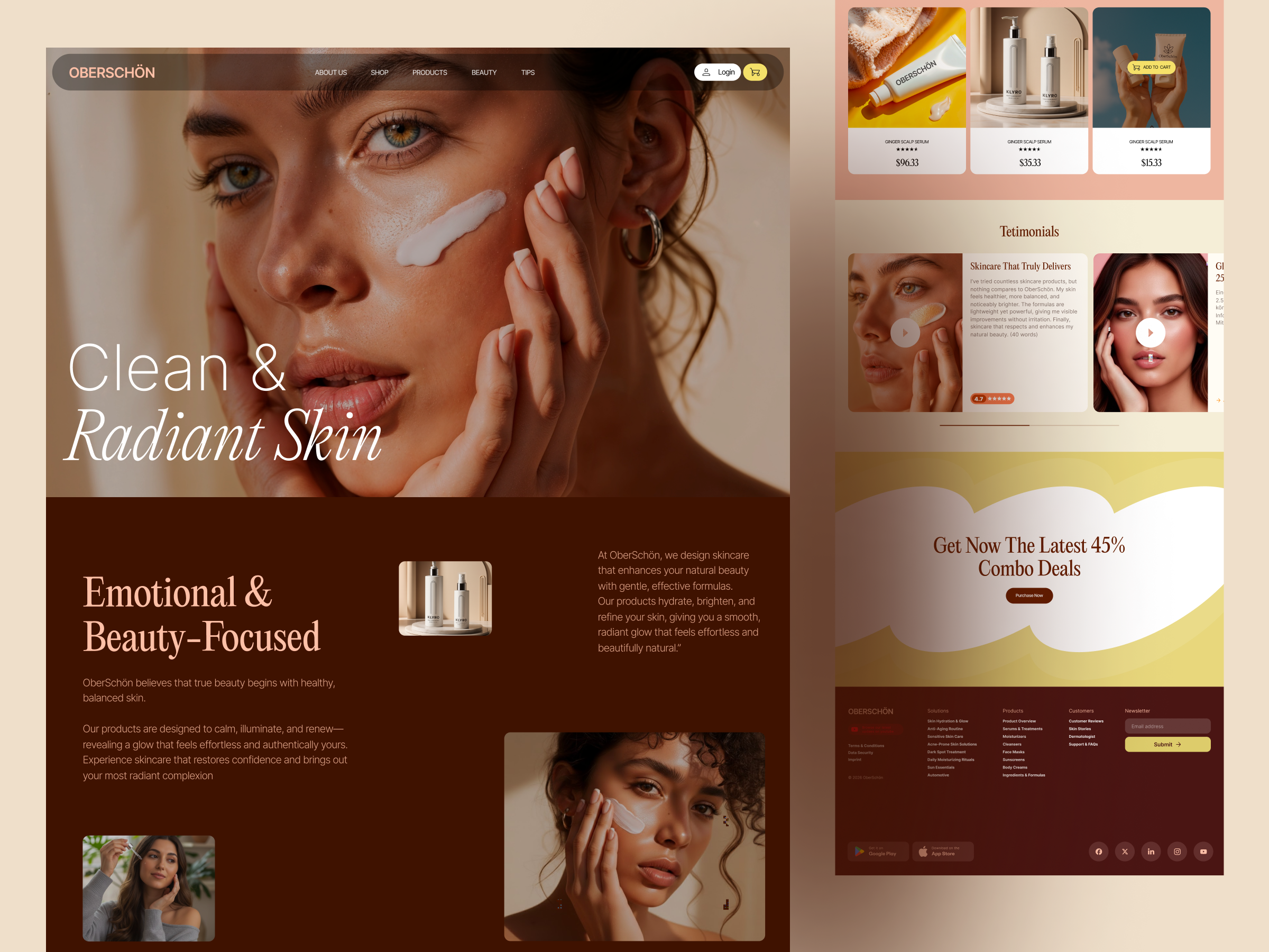 OberSchön — Premium Skin Care E-commerce Landing Page aestheticui beautybrand beautyproductdesign beautyui cleanui cosmeticsdesign cosmeticsui dribbble ecommerceui figmadesign landingpagedesign minimaldesign oberschon skincarebrand skincareui skincarewebsite uiinspiration uiuxdesign uxdesign websitedesign