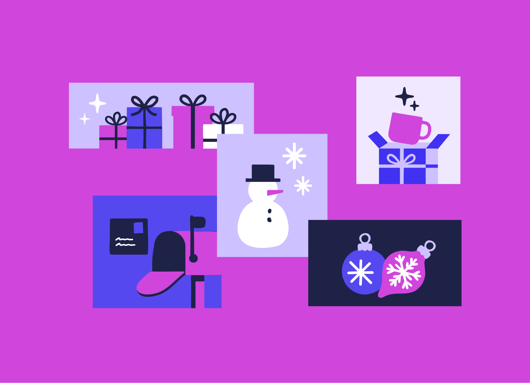 Merry Christmas bold bright christmas envelope flat gift handdrawn holiday illustration letter mail mug ornaments present snowflake snowman vector xmas