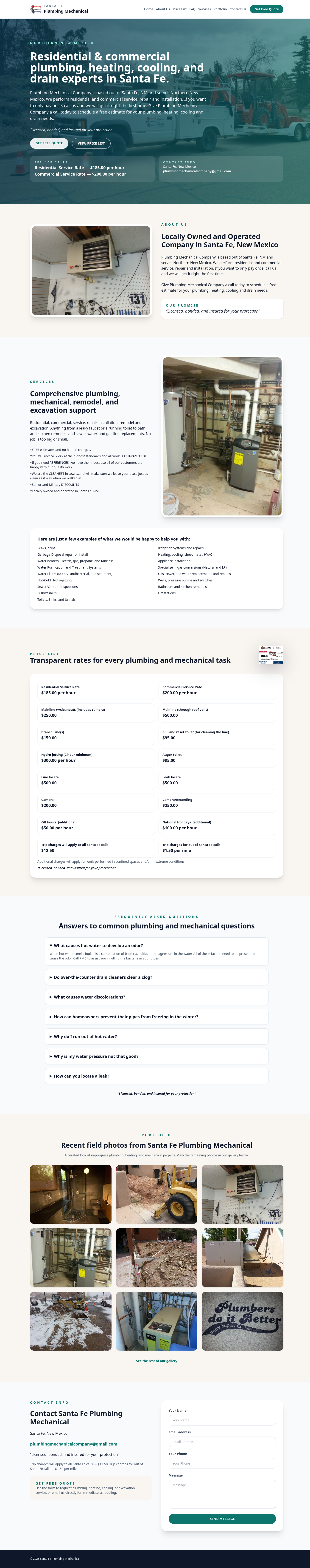 Santa Fe Plumbing Mechanical Website Redesign business website company profile design illustration landing page minimalist website plumbing website ui web design website website design