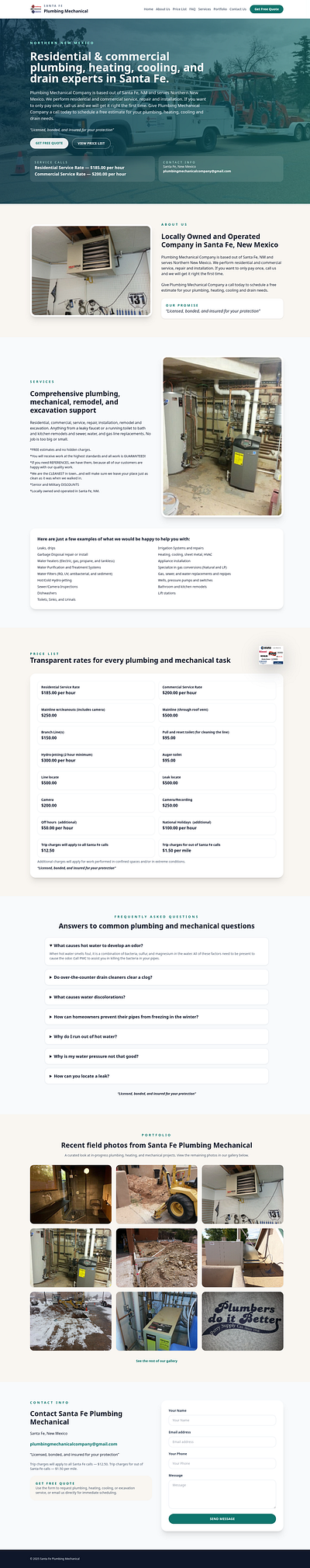 Santa Fe Plumbing Mechanical Website Redesign business website company profile design illustration landing page minimalist website plumbing website ui web design website website design