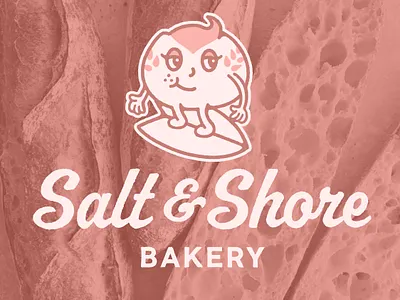 Salt & Shore Bakery Mascot Design bakery beach branding bread cartoon cookies graphic design illustration logo mascot sourdough surf wave