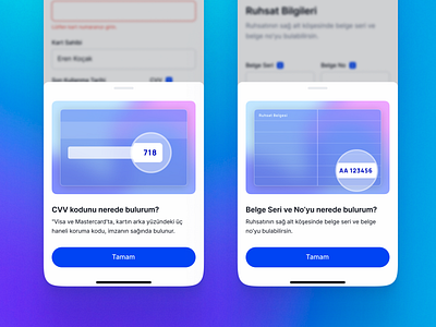 SigortaGO – Contextual Info Modals for Card & Document Verificat clean interface context ui digital product fintech ui form helper guidance ui info modal insurance app interface design micro interactions mobile app design mobile experience modern ui onboarding ui product design tooltip design ui design user assistance ux ui verification flow