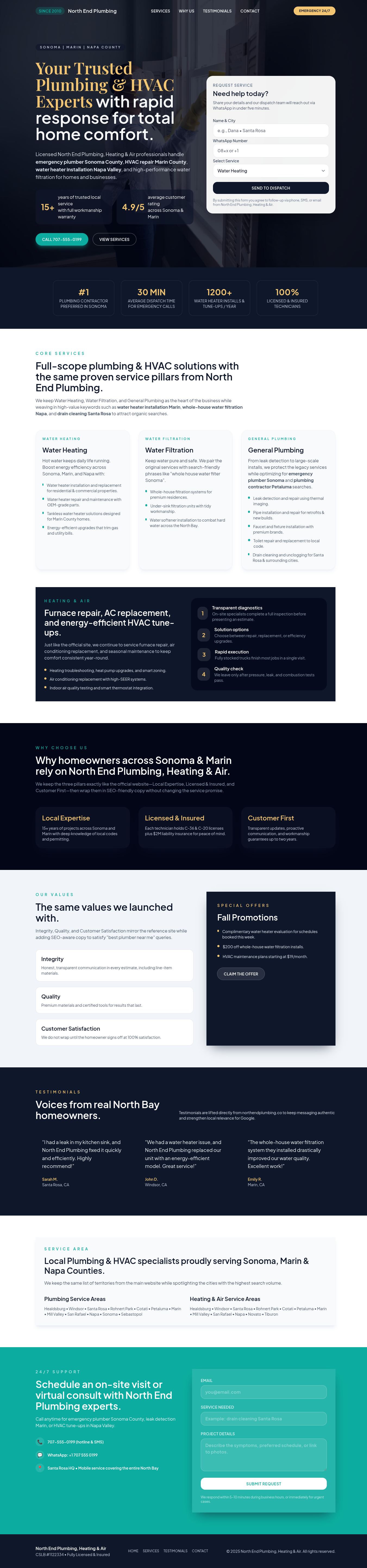 North End Plumbing, Heating & Air Website Redesign business website company profile design illustration landing page minimalist website ui web design website website design