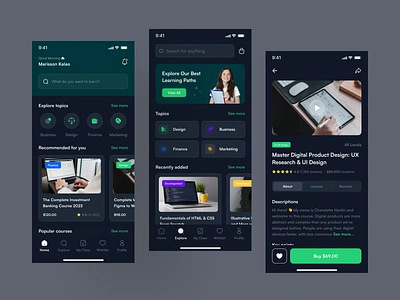 Courser - Online Learning App UI Kit branding coursera curriculum dark mode design education elearning graphic design learn mobile design online learning pixlayer skillshare student teacher udemy ui ui kit ux ux kit