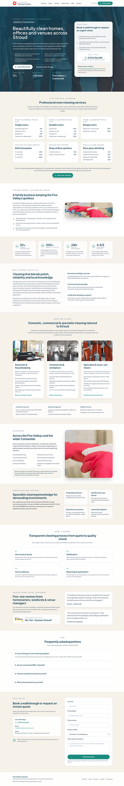 Five Valleys Cleaning Stroud Redesign & Improvement business website company profile design illustration landing page minimalist website ui web design website website design