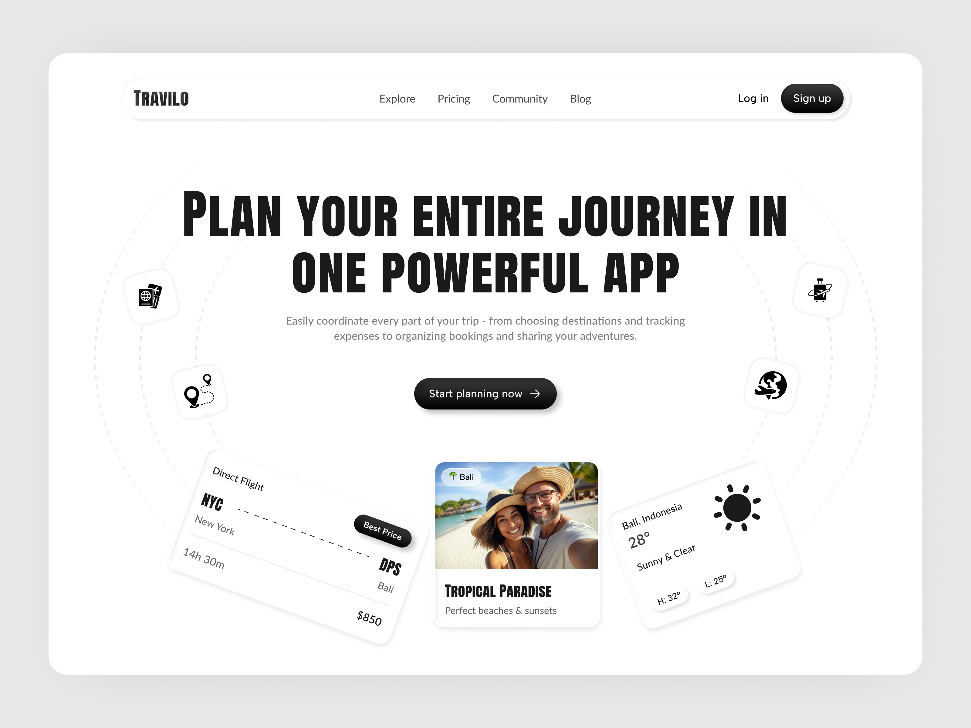Example of Travel App Web Design