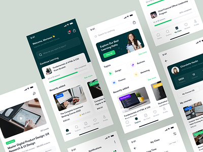 Courser - Online Learning App UI Kit branding class coursera design edmodo education elearning graphic design mentor mobile design online learning pixlayer school skillshare student udemy ui ui kit uikit ux