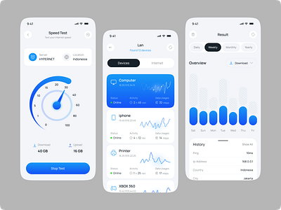 Modern Speed Test Experience UI Design app design clean design dashboard ui data overview design portfolio dribbble shots interface design internet monitor internet speed lan monitor minimal design mobile app ui mobile design modern ui network app network tools speed test tech app ui design ux design