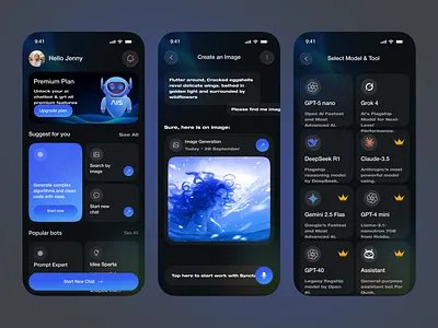 AI Chatbot Mobile App – Smart Conversations, Anytime admin ai interface ai powered ai ux aiassistant aichatbotapp aiconversation app design artificial intelligence ui chat bot chatappdesign chatbotui cleanui darkmodeui mobile app mobileappdesign mobileappui modern app smartassistant voiceassistant
