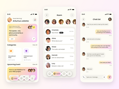 Minimal & Pastel Chat App Design ai app appdesign chatapp cleandesign communityapp dashboard gradientui iosdesign messengerui minimaldesign mobile mobile app design mobileapp modernui productdesign ui uidesign uiux uxdesign