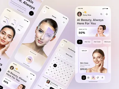 AI Beauty & Skin Care App UI – Modern Face Scan & Booking Design ai ai app ai beauty ai face scan app beauty app beauty salon app beauty ui booking app design ios mobile self care app skin care app skincare ui ui wellness app