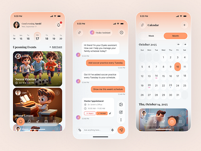 AI Family Scheduler Mobile App UI ai app assistant design family ios mobile parenting product ui