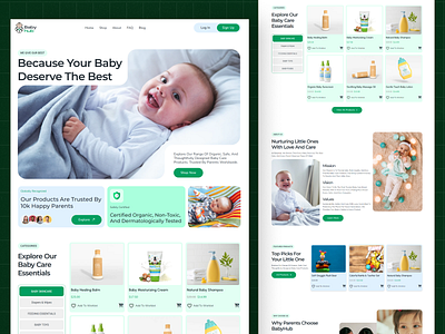 BabyHub - Baby Care E-commerce Platform baby care baby products clean design ecommerce figma green design healthcare landing apge minimalist mother care online shopping organic parenthood product design responsive shopify design trust design ui design uiux web design