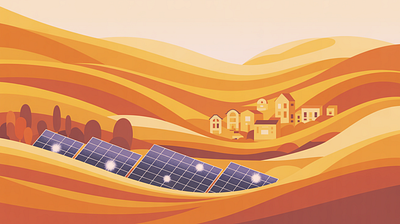 Sustainable Energy: The Solar Valley adventure art commission community eco friendly environment flat design green energy illustration landscape landscape illustration outdoor solar power sustainability vector art warm palette web