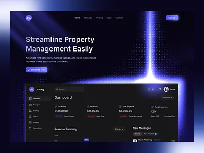 Property Management SaaS Landing Page agency design drak ui landingpage light effect saas saas landingpage ui ux web website