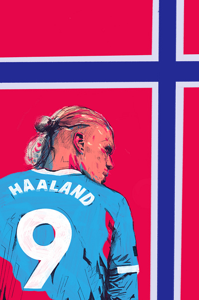 The Viking of Norway 9 champions character football football portrait glory haaland illustration illustrator man city manchester city norway people portrait portrait illustration procreate soccer soccer illustration world cup