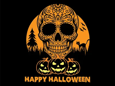 Halloween Skull & Pumpkins – Dark Spooky Vector Art adobe illustrator apparel design branding custom custom tshirt custom tshirt desgn design graphic design illustration minimal design skull design t shirt design tshirt vector art vintage