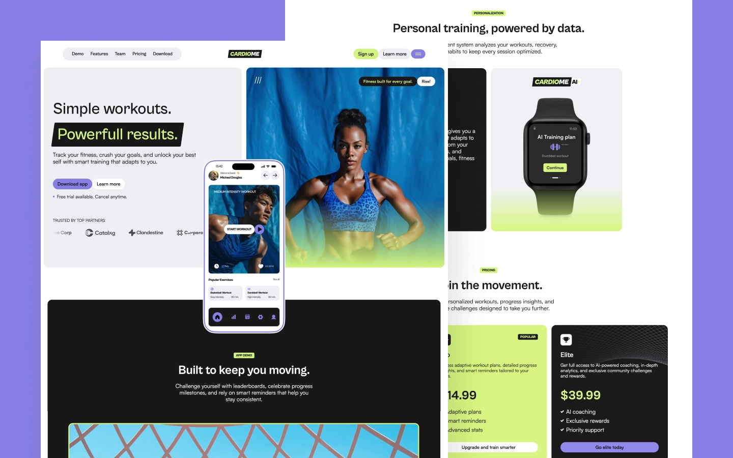 Cardiome - Fitness & Wellness Website app download page fitness fitness web design gym landing page marketing personal trainer trainer website wellness workout website