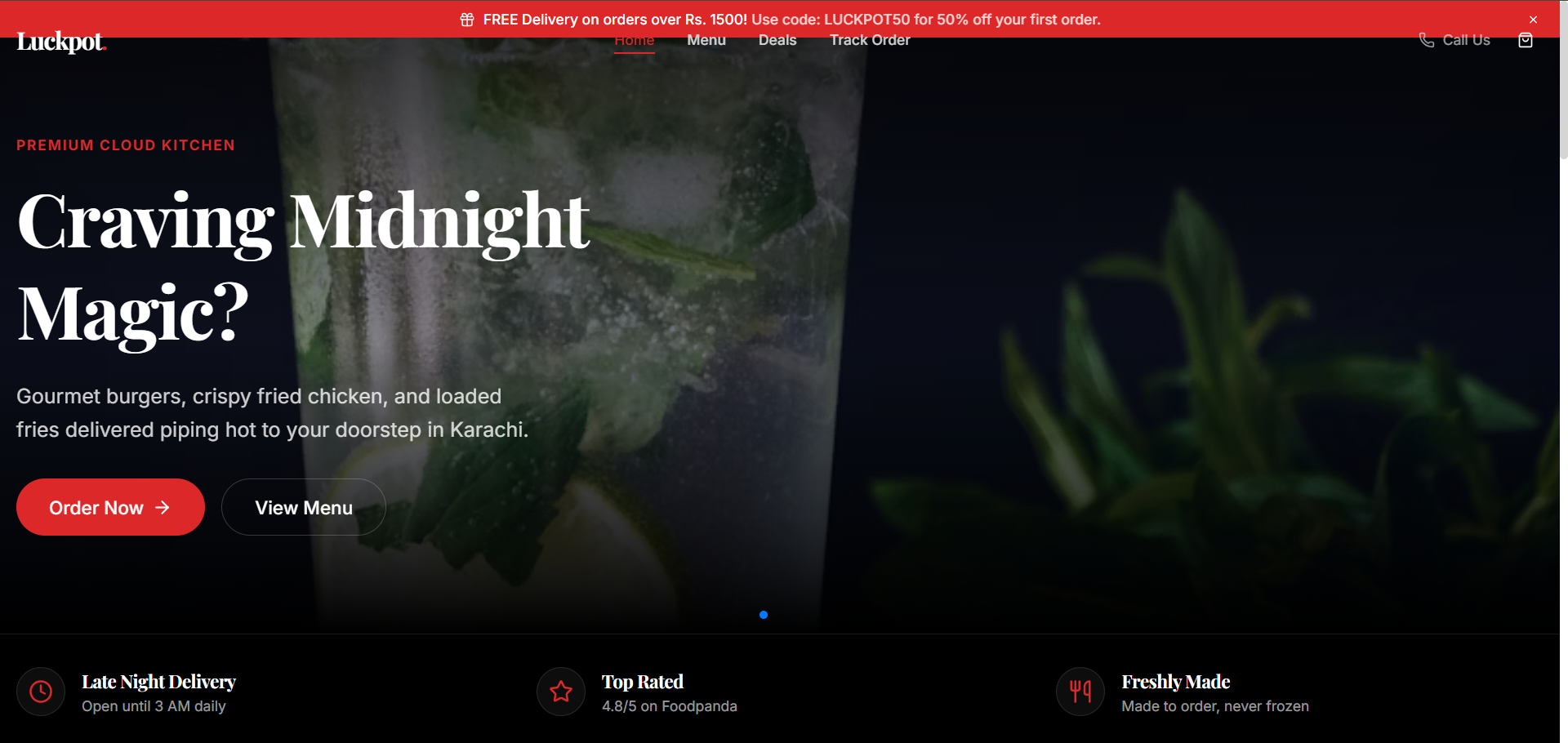 The Potluck Fast Food - Cloud Kitchen Development ai powered recommendations bold red accents cartoon illustrations dark mode mastery figma interface food delivery app frictionless onboarding gamified user experience gradient black themes hyperlocal food vibes immersive hero carousels interactive animations intuitive navigation flows karachi cloud kitchen mini game integrations mobile app prototype real time order tracking smart search filters uiux design 2025 vibrant food visuals