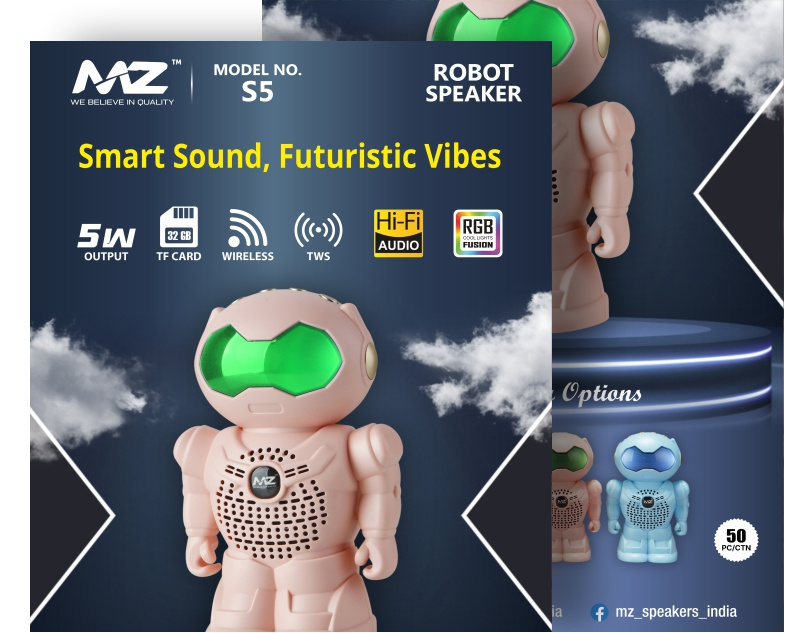 Robot Speaker S5 – Futuristic Product Visuals advertising branding design future graphic design marketing modern poster design social media speaker
