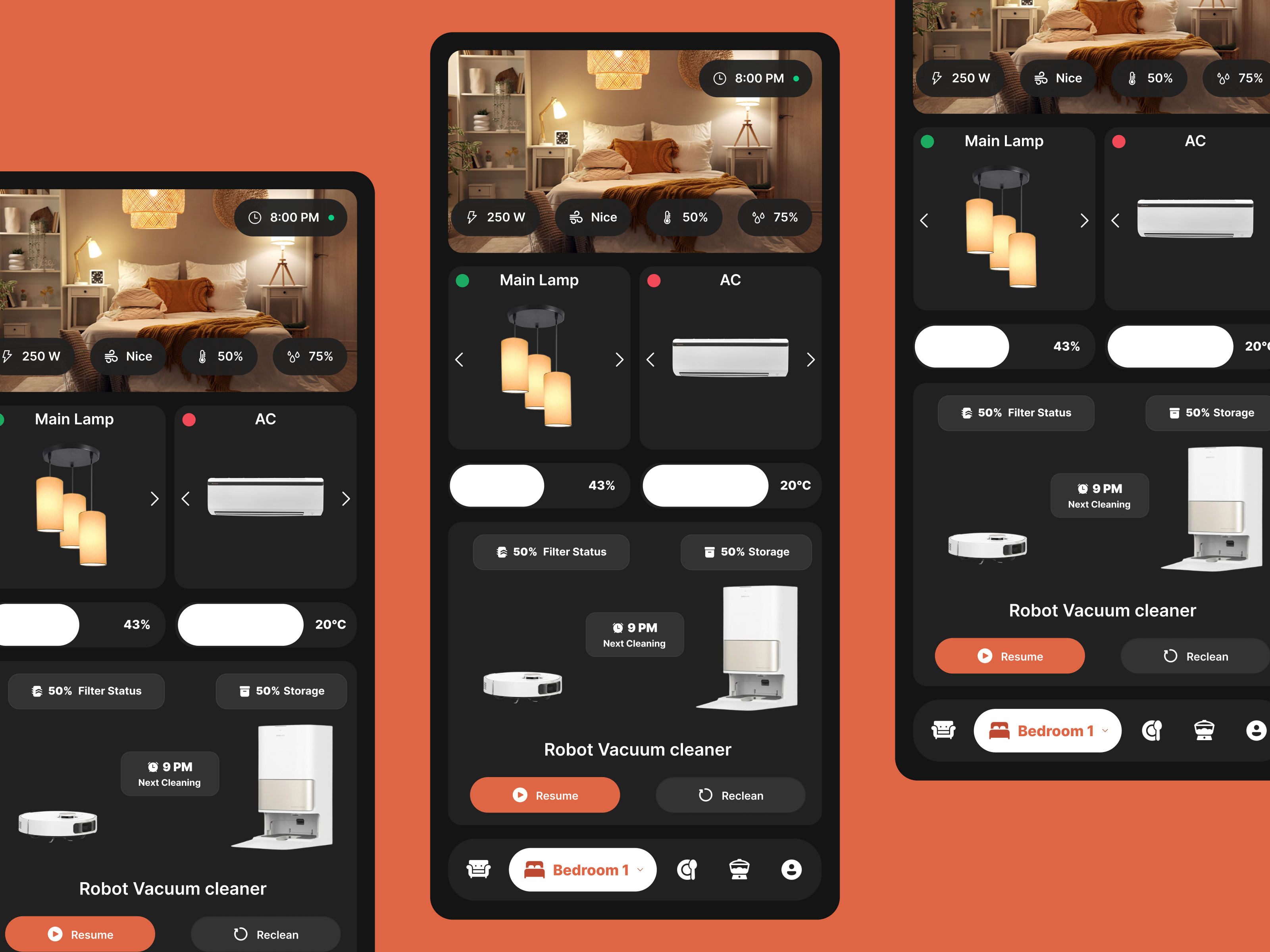 Smart Home Monitoring Dashboard — Cozy Control UI creative direction daily ui challenge dailyui darkui design dribbbledesign figmadesign homeautomation homedashboard illustration minimalui mobileappdesign modern smarthomeui ui ux