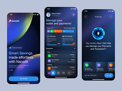 AI Finance Assistant App - Smart Saving Companion UIUX ai app ai finance app ai finance assistant ai finance compainon artificial intelligence budget app budget tracker app dark mode finance finance ai finance app finance assistant finance companion finance ui fintech minimal mobile app mobile app design savings app ui design