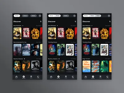 RCMNDR Movie Tracker - Category Selection app app design book books clean dark design minimal mobile movie movie tracker movies product design tv tv shows ui user interface