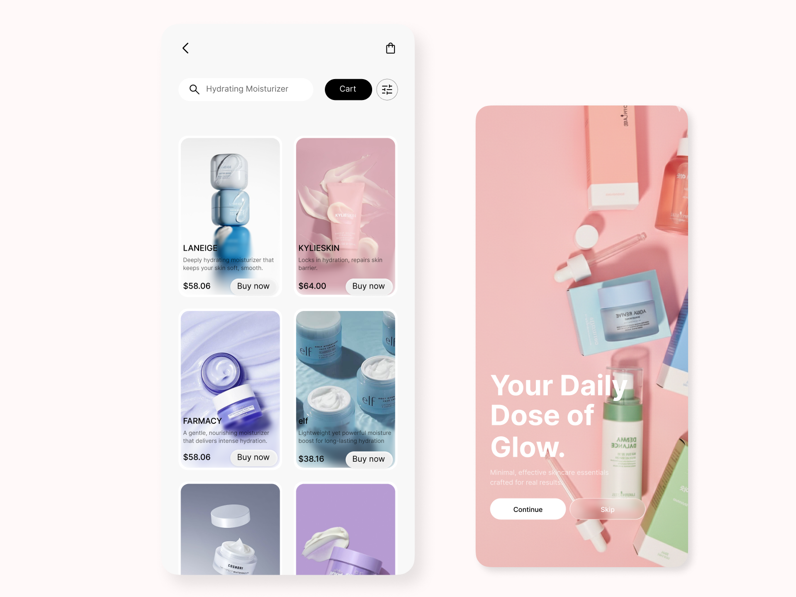 Premium Skincare E-Commerce App — Clean UI for Beauty Shopping. app app design appdesign beauty beauty app beautyapp cosmetics ecommerce app ecommerceapp makeup app minimalui productdesign shopping app shoppingapp skincare skincareapp ui uiuxdesign ux