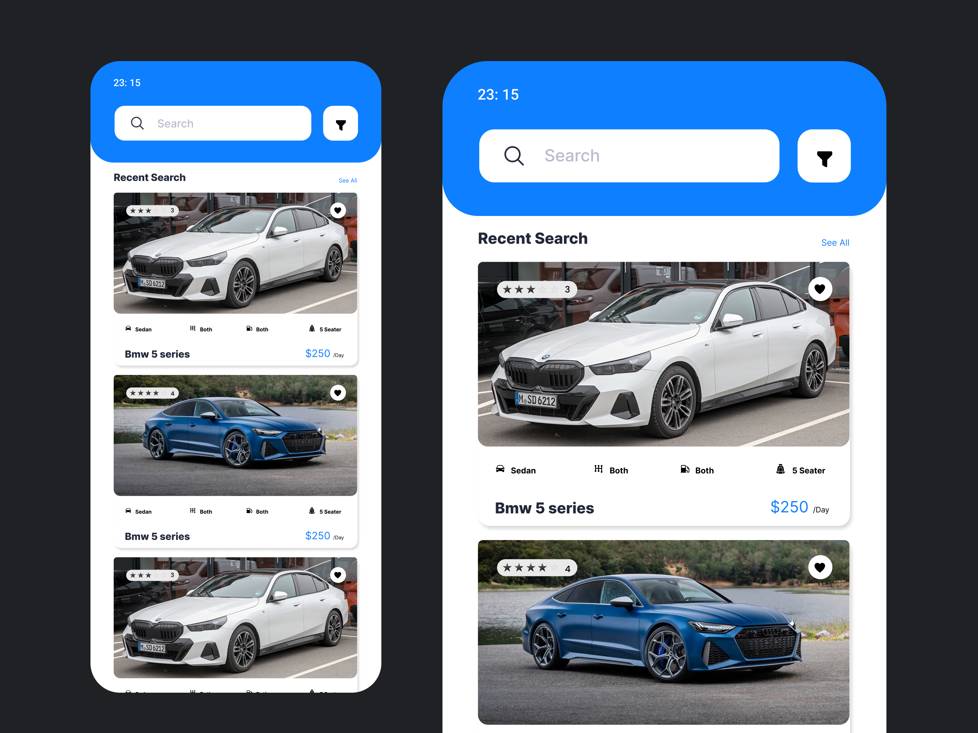 Car Rental Search – Mobile UI 22 car rental creative direction daily ui challenge design figmadesign mobile app modern product design search bar search ui travel app ui ux