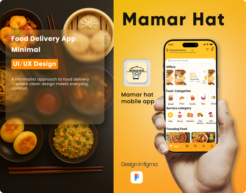 A food Delivery mobile app UI Design figma food food delivery app fresh glass minimal ui uiux yellow