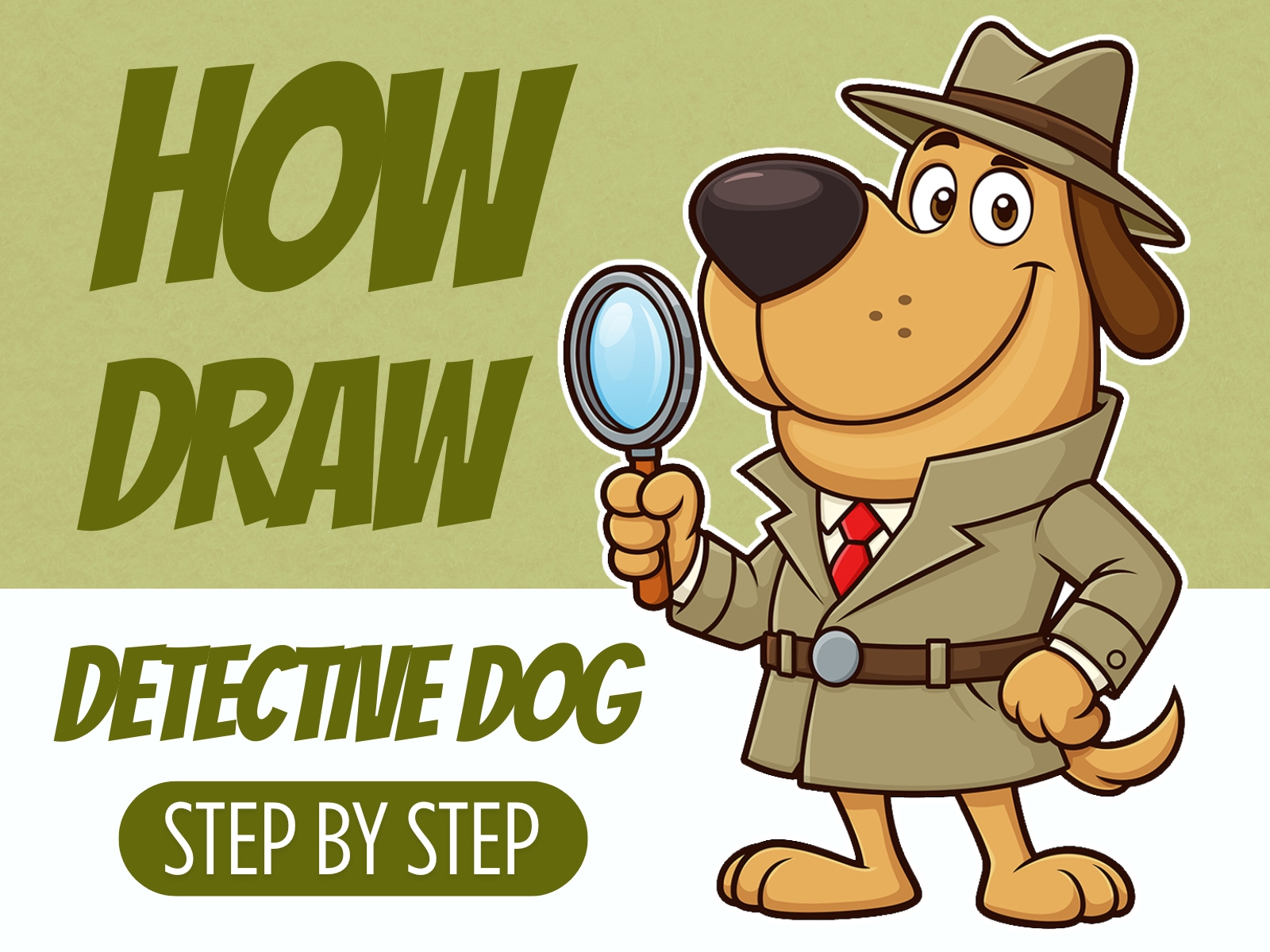 How to Draw a Smart Cartoon Detective Dog Step by Step 2d artwork beehaya cartoon character color concept design detective dog guide illustration illustrator image mascot sketch ui ux vector