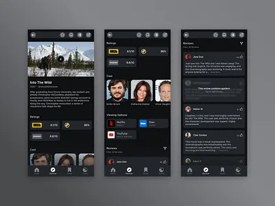 RCMNDR Movie Tracker - Item Page app app design book books dark minimal mobile movie movie tracker movies tv tv show tv shows ui user interface