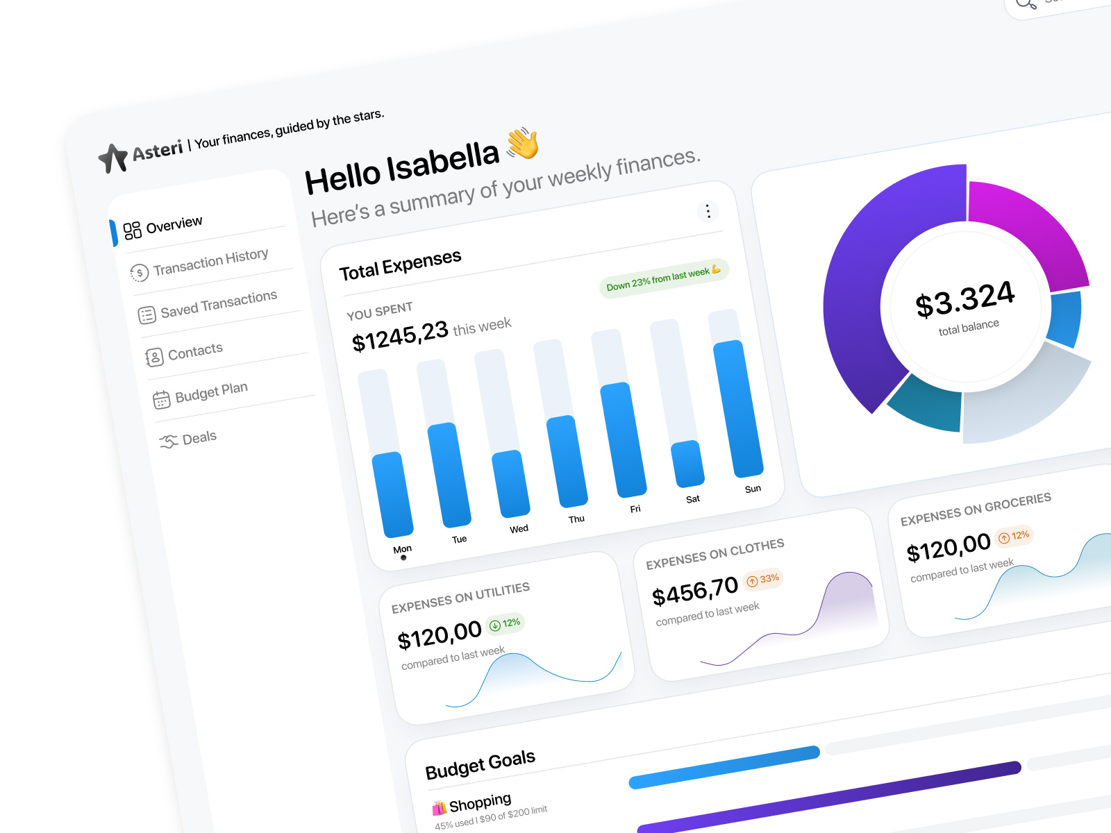 Example of Web App UI Design - Finance Dashboard