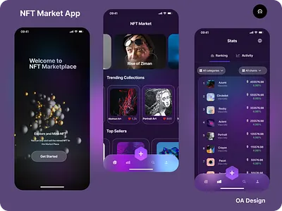 NFT APP Ui Design 3d app design branding design figma figmadesign glassmorphism graphic design illustration logo nftapp ui uidesign ux vector webdesign