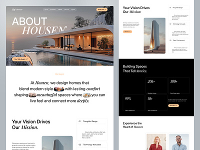 Housen | About Page Web UI about page design architecture web brand identity clean layout framer housing website juice lab landing page ui luxury homes minimal ui modern web design product design property brand property website real estate ui real estate web ui design ui ux webflow website ui