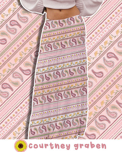 Paisley Striped Textile Print Design by Courtney Graben apparel design apparel designer boho digital art illustration paisley paisley print pattern surface design surface pattern design textile print design textile print designer