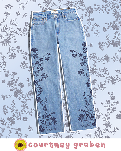 Floral Jeans Textile Print/ Illustration by Courtney Graben apparel design apparel graphic design apparel graphic designer art design digital art fashion designer illustration illustrator pattern surface design surface pattern design textile print textile print designer