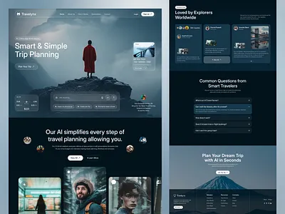 AI Travel Planner | Website UI ai travel app ai website destination search ui explore page ui framer landing page ui minimal ui modern web design product design smart travel ui travel booking travel planning ui travel platform travel website ui trip planner ui ui design ui ux web design webflow website ui
