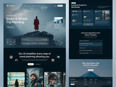 AI Travel Planner | Website UI ai travel app ai website destination search ui explore page ui framer landing page ui minimal ui modern web design product design smart travel ui travel booking travel planning ui travel platform travel website ui trip planner ui ui design ui ux web design webflow website ui