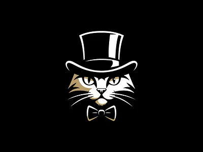 Stylish Cat Face with Top Hat Logo cat face logo cat hat logo elegant feline logo luxury mascot top hat cat